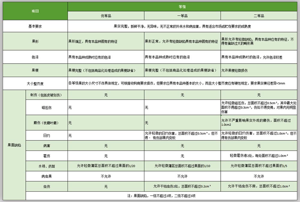 梨子分級標準